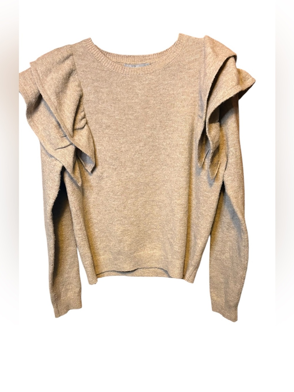 BKE Red Ruffle Shoulder Sweater Taupe Beige Size Large